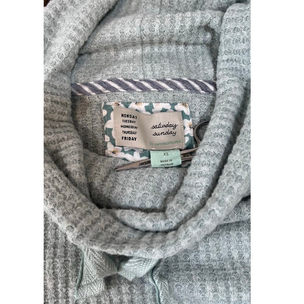 Anthropologie Women's Waffle Knit Cowl Neck Sweater Blue/Green XS - Picture 3 of 6